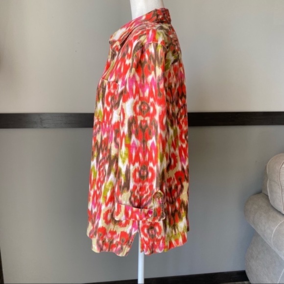 JONES NEW YORK SPORT button down shirt 3/4 sleeve collar neck watercolor - Picture 7 of 14